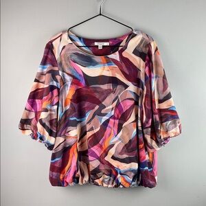 Chico's Multicolor Abstract Swirl Puff-Sleeve Blouse Size 3/XL